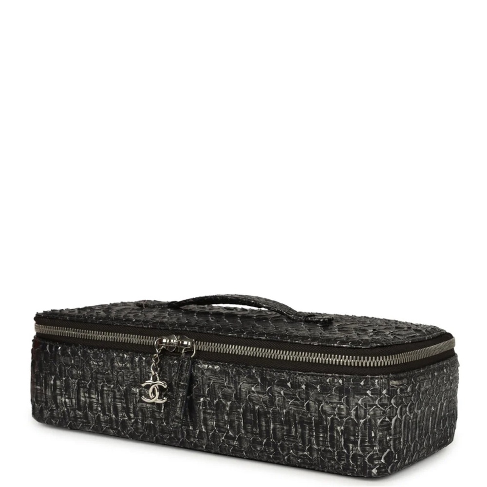 CHANEL Jewelry Box/Vanity Case Black Metallic Python Silver Hardware